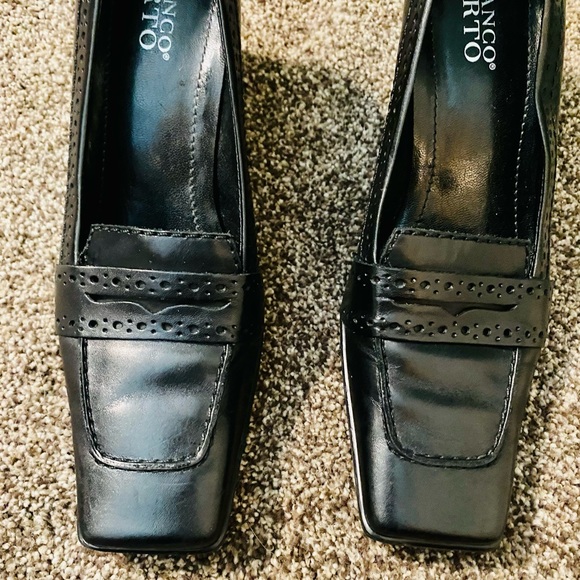 EUC Vintage Franco Sarto Black Leather Heeled Square Toed Penny Loafers - Picture 13 of 17
